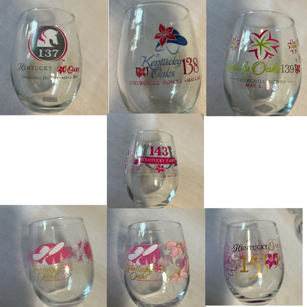 7 Ky Derby The Oaks Stemless Wine Glasses 137 138 139 143 145 148 150 Horses
